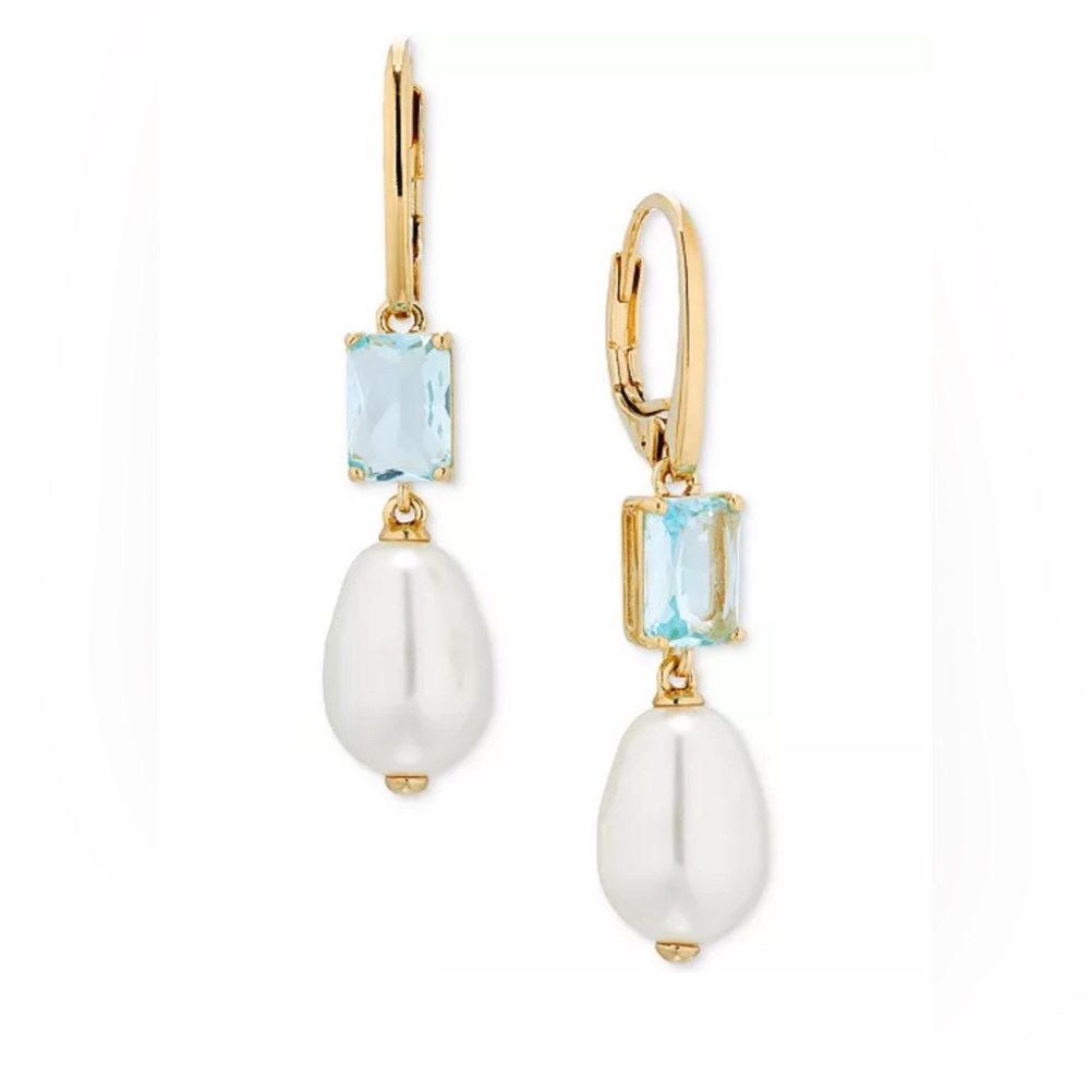 Eliot Danori Gold Tone CZ Faux Pearl Drop Earrings